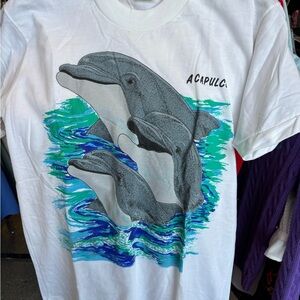 Vintage 90s Acapulco Dolphin ocean Graphic T-Shirt unisex Small adult